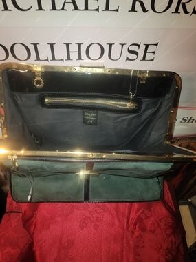 Balmain- Paris × H&M Green and Black Structured Frame Bag with Gold Hardware